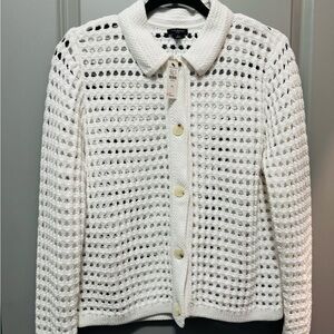 Talbots White Textured Button-Up Cardigan Size petite  Large New
